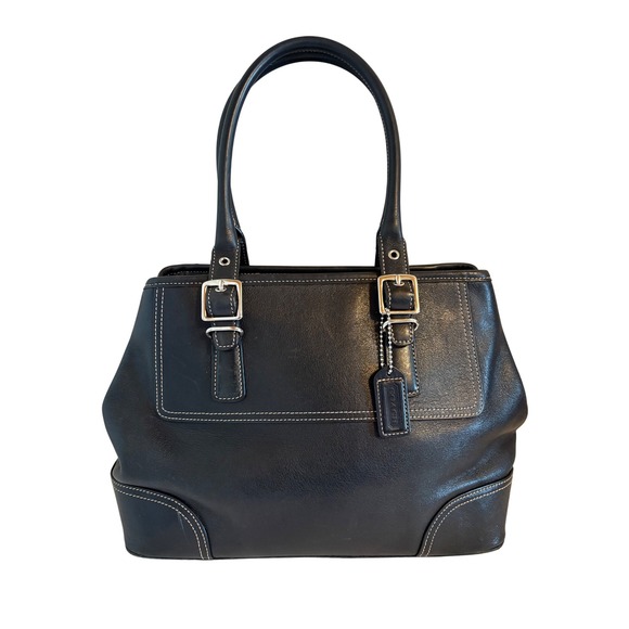 Coach Handbags - Vintage Coach Hampton Black Leather Satchel Tote Handbag NoF040 7555